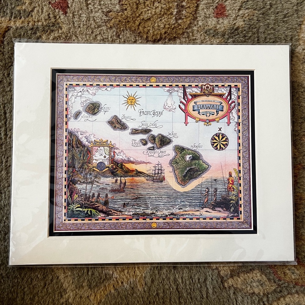 New “Map of Old Hawaii” double matted print